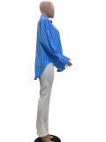 Stripe Print Long Sleeve Loose Shirt QOUY-M6021