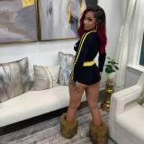 Pre Order: About 7 work days shipping Print Long Sleeve V Neck Shorts Suit YUEM-220250
