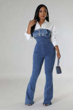 Sexy Wrap Chest Denim Slim Jumpsuit LX-6029