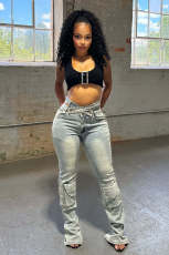 Casual Washed Zipper Jeans LX-6031