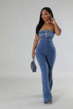 Sexy Wrap Chest Denim Slim Jumpsuit LX-6029