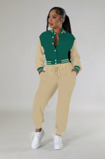 Fashion Color Block Long Sleeve Patchwork 2 Piece Set FENF-6008