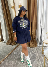 Print Pullover Sweatshirt And Pleated Skirt Suit NY-10915
