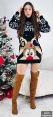 Christmas Elk Print Turtleneck Knit Dress GKLZ-6167