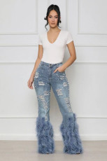 Casual Beaded Long Whiskered Jeans OD-8711