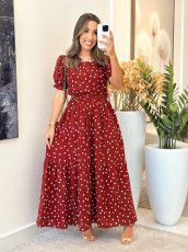 Polka Dot Print Short Sleeve Maxi Dress GYLY-10540