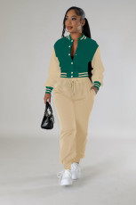 Fashion Color Block Long Sleeve Patchwork 2 Piece Set FENF-6008