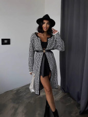 Fashion Long Sleeve Print Knits Sweater Long Coat CY-4064