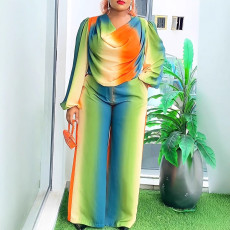 Lantern Sleeve Printed Wide Leg Pants Set NY-10912