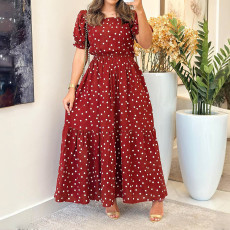 Polka Dot Print Short Sleeve Maxi Dress GYLY-10540
