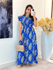 Print Ruffles Sleeve Slim Maxi Dress GYLY-10555