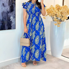Print Ruffles Sleeve Slim Maxi Dress GYLY-10555