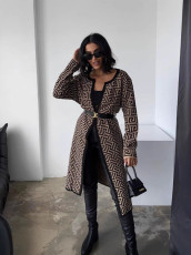 Fashion Long Sleeve Print Knits Sweater Long Coat CY-4064