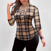 Plus Size Plaid Print Long Sleeve Shirt YIM-411