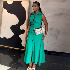 Lapel  Sleeveless Single-breasted Maxi Dress GCNE-7604