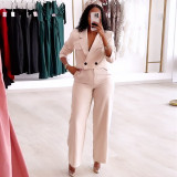 Solid Color Lapel Neck Blazer Two Piece Pants Suit GCNE-7539