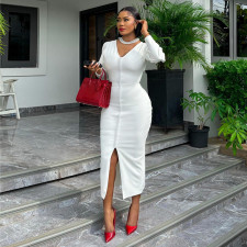 Beaded V-neck Split Midi Dress GCNE-7592