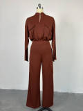 Solid Color Long Sleeve Wide Leg Pants Suit GCNE-6993
