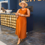 Solid Color Sleeveless Loose Skirt Suit GCNE-7404