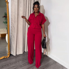 Solid Color Short Sleeve Shirt Loose Pants Suit GCNE-7043