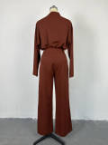 Solid Color Long Sleeve Wide Leg Pants Suit GCNE-6993