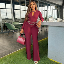 Hollow Out Long Sleeve Solid Jumpsuit GCNE-7052