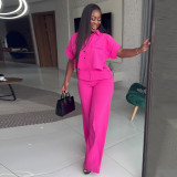 Solid Color Short Sleeve Shirt Loose Pants Suit GCNE-7043