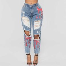 Casual Printed Denim Ripped Jean MTY-6887