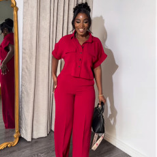 Solid Color Short Sleeve Shirt Loose Pants Suit GCNE-7043