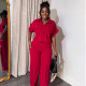 Solid Color Short Sleeve Shirt Loose Pants Suit GCNE-7043