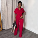 Solid Color Short Sleeve Shirt Loose Pants Suit GCNE-7043
