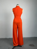 Lapel Loose Sleeveless Solid Color Jumpsuit GCNE-7041