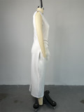 Short Sleeve Solid Color Drawstring Raw Edge Long Dress GCNE-7282