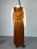 Solid Color Sleeveless Loose Skirt Suit GCNE-7404