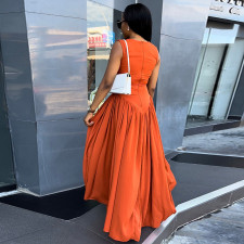Solid Color Hollow Out Sleeveless Midi Dress GCNE-7217