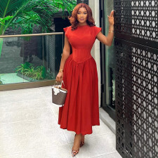 Sleeveless Solid Color Slim Midi Dress GCNE-6990