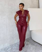 Fashion Sleeveless PU Leather Jumpsuit OLYF-6163