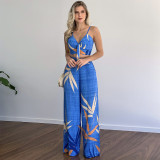 Print V Neck Vest And Wide Leg Pants 2 Piece Set GCNE-8505