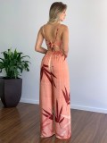 Print V Neck Vest And Wide Leg Pants 2 Piece Set GCNE-8505
