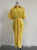 Solid Color Single-breasted Shirt Dress GCNE-8619