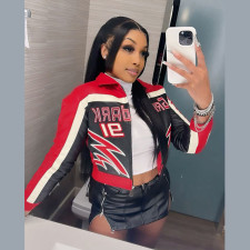 Embroidered Print Lapel Short Zipper Jacket XEF-54798