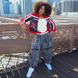 Embroidered Print Lapel Short Zipper Jacket XEF-54798