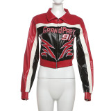 Embroidered Print Lapel Short Zipper Jacket XEF-54798