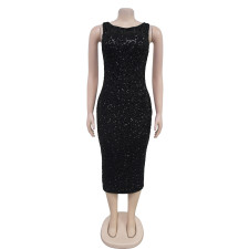Sequin Sleeveless Backless Midi Dress BY-7097