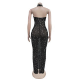 Hot Drill Hang Neck Backless Maxi Dress BY-7108