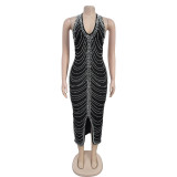 Sexy V Neck Hot Drill Midi Dress BY-7095