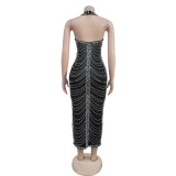 Sexy V Neck Hot Drill Midi Dress BY-7095