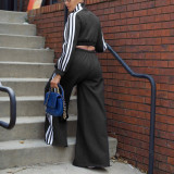 Sport Sweatshirt Stripe Patchwork Two Piece Pants Set AIL-292