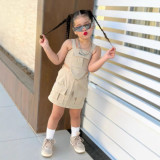 Kids Girls Solid Color Sling Two Piece Skirts Set GYAY-8109