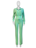 Solid Color Long Sleeve Zipper Two Piece Pants Set CH-24065
